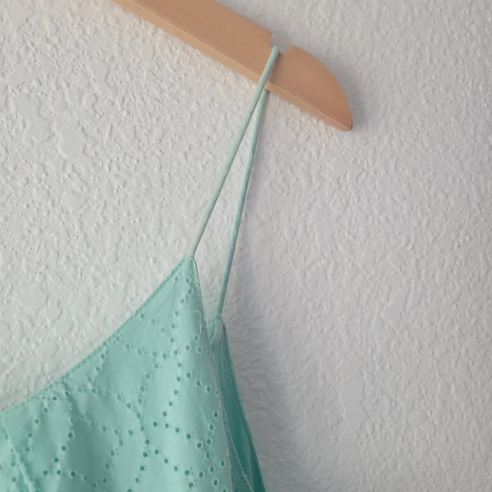 J. Crew Women's Mint Green Eyelet Fit & Flare Sleeveless Dress Size 14 | Spring - Picture 4 of 8